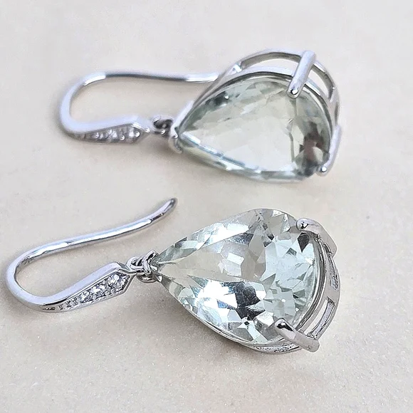 Natural Green Amethyst & Cz 925 Sterling Silver Earrings